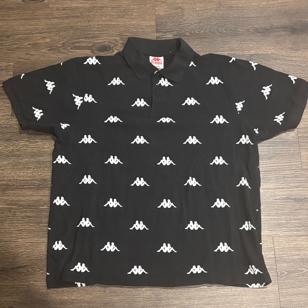 Kappa Black Polo with White Repeated Logo